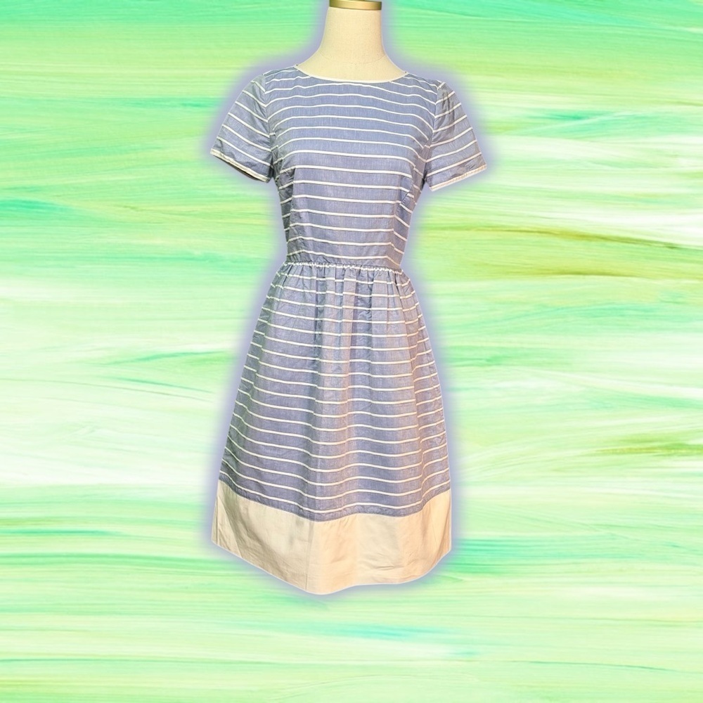 Brooks Brothers ‘Striped Crisp Cotton Dobby Dress’ in “Blue-White” Size 0